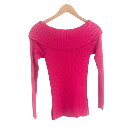Michael Kors Ribbed Off the Shoulder Top Electric Pink Size S Knit Sweater - Picture 5 of 9